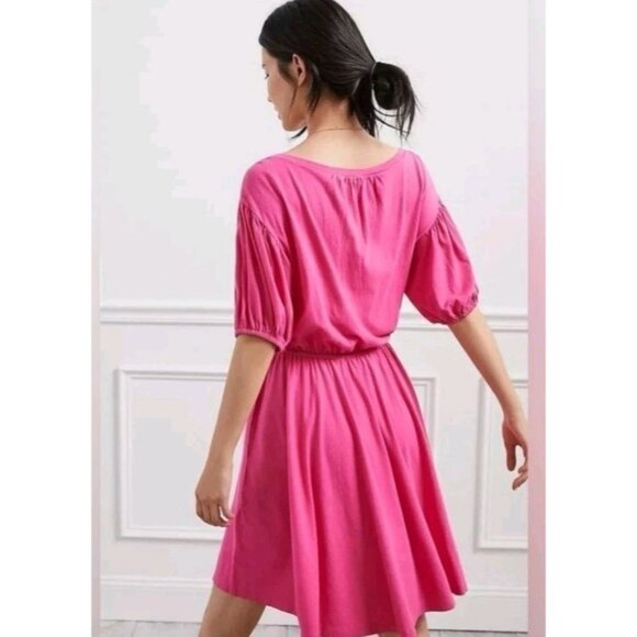NWT Anthropologie Daily Practice Solid Hot Pink Mini Dress Modal Puff Sleeve S - Picture 2 of 7